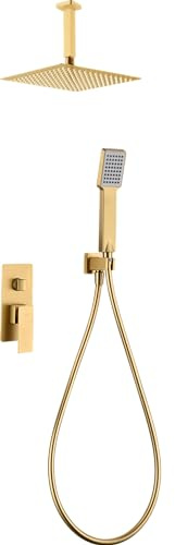 MICE Einbau-Duschkopf mit Einhebelmischer mit quadratischem Sprühkopf, Duschgriff, Badarmatur (gebürstetes Gold)