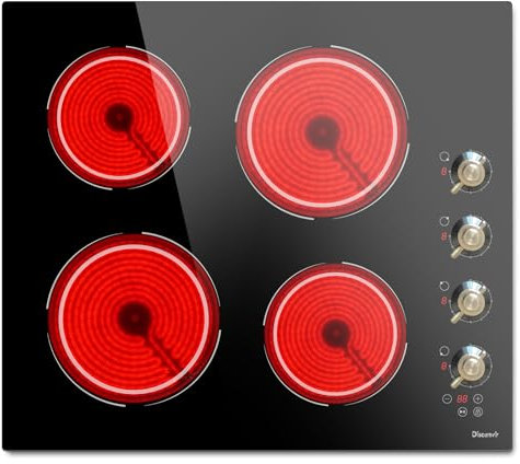 Placa Vitroceramica 4 Fuegos 6000W, Vitroceramica Induccion encastrable 220V, Placa Electrica Cocina 56×49cm, Función de Pausa, 9 Puestos, con Botones, con Temporizador, Cerradura Infantil