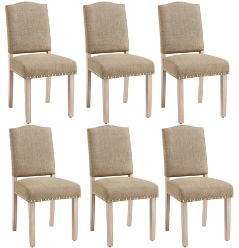 Yaheetech 6er Set Esszimmerstühle Stühle gepolstert, Modern Küchenstuhl bequemer Polsterstuhl, belastbar bis 136 kg, fürs Esszimmer/Küche/Wohnzimmer, Khaki