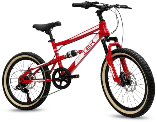 IBK Bicicletta Bici MTB 20'' Pollici Mountain Bike BIAMMORTIZZATA Ragazzo Cambio 7 Velocità Freni a Disco Rossa
