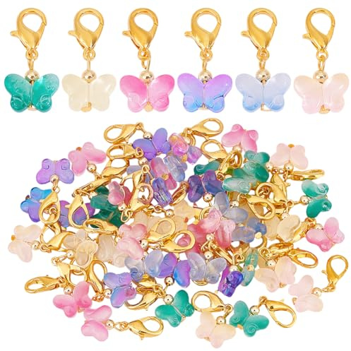 PH PandaHall 60pz Ciondoli Farfalla per Gioielli Fai Da Te 6 Colori Pendenti con Ciondoli in Cristallo con Artiglio di Aragosta Chiusure per Gioielli Bracciali Portachiavi Maglieria