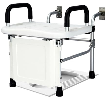 SAGGION Klappbarer Toilettenstuhl zur Wandmontage, Badezimmerstuhl mit Doppelarmlehnen, Duschstuhl/Töpfchenstuhl für ältere Menschen, Behinderte und Schwangere, Sitzbreite 40 cm, Typ A