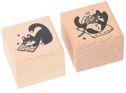 SEWOART 2stücke Holzstempel Katze Muster Für Basteln Langlebig Und Handlich Diy Scrapbook Tagebuch Karten Verzierung Natürliche Holzstempel Für Kreative Handarbeitsprojekte