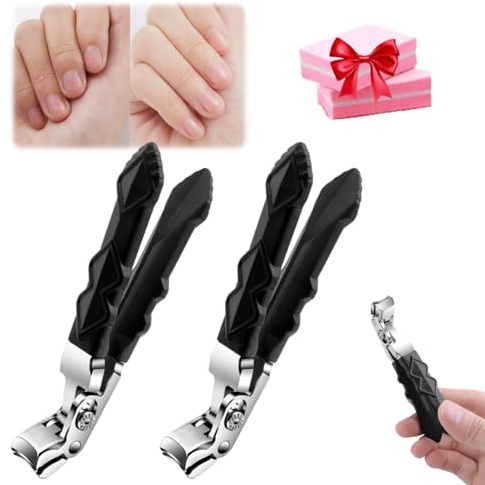 Knubbuf Clipmaster Pro, 2024 New Nail Clippers, Angled Head Senior Toenail Clipper (2Pcs), Black, Stainless Steel