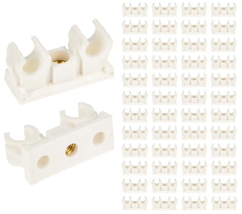 tecuro 50 Stück Doppel Rohrclip Rohrschelle Klemmschelle 12mm - mit Messing Gewindebuchse M6, aus Kunststoff - Weiß, für Rohre und Schläuche Ø 12 mm