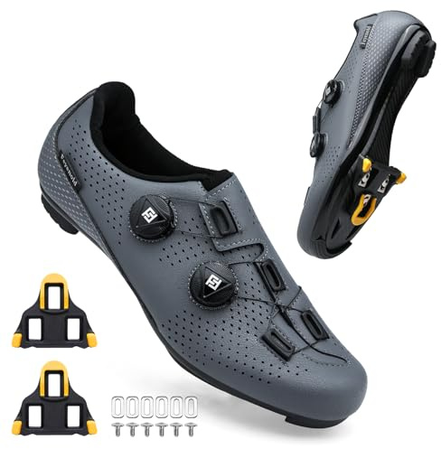 Feyenold Herren Fahrradschuhe Damen Radsport Schuhe Kompatibel mit SPD-SL Pedal & Kompatible Installation SPD/Look KEO Cleats Reitschuhe Grey 38 EU