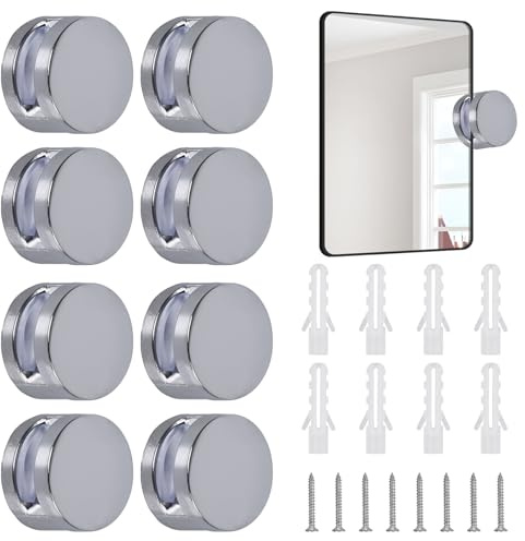 OWLMATE 8 Pièces Fixation Miroir Mural, Support Miroir Mural, Patte Fixation Miroir, Kit de Fixation Miroir Rond Mural en Alliage de Zinc - Fixation de MiroirCharge 15kg