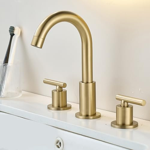 SnamicE Badewannenarmatur mit Zwei Griffen, schwenkbarem Auslauf, Badewannenarmatur-Set, Badewannenarmaturen, Messing, Badewannenarmatur, gebürstetes Gold, A,A