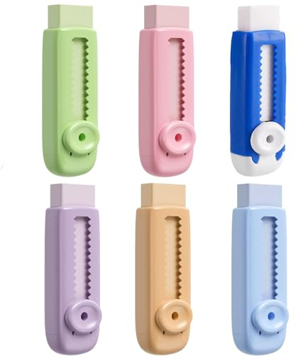 Suddgummi av gummi, glidbart, infällbart suddgummi, 6 stycken stora suddgummin, storpack med suddgummin i olika färger för elever, barn, skolkontor, hushållsbehov