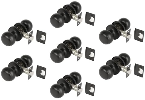 Hunta HANDLEZONE® 7 Sets Riva Passage Knobset, Non-Locking Interior Door Knobset, Adjustable 60-70mm Latch – Black Matt