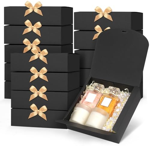 GXFCING 15 Pack Gift Boxes with Lids 16 x 16 x 5 cm Black Cardboard Bridesmaid Proposal Box Square Presentation Present Packaging Boxes Party Favor Boxes for Wedding Birthday Christmas Festival