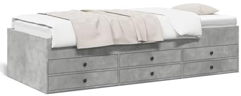 Fasba Tagesbett, Gästebett mit 6 Schubladen mit Rollen, Schlafsofa für Schlafzimmer, Bettsofa Sofabett Daybed Bett, Betongrau 100x200cm Holzwerkstoff