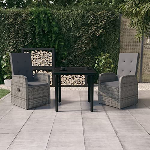 Fasba Garten Essgruppe 3-TLG. mit Kissen Gartengarnitur Sitzgruppe Sitzgarnitur Gartenset Gartentisch Esstisch Gartenstuhl Tisch Stühle Grau