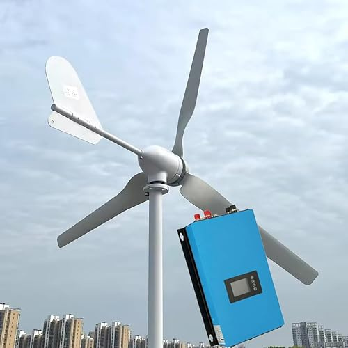 KX-ENERGIE 1000W 3Phasen Horizontaler Windkraftanlage 24V 48V Windturbine mit Grid Wechselrichter Netzkopplung Windräder Windgenerator für Heimgebrauch ins Einphasig 220VAC Öffentliches Stromnetz