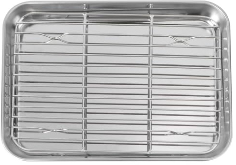 Homoyoyo Plaque Japonaise De Cuisson En Acier Inoxydable Avec Grille De Refroidissement Amovible Pour Reposer La Viande - 2 Plaques Rectangulaires 23 x 17 x 2.5 Cm