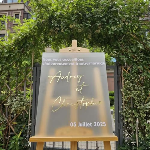 Personalisiertes Willkommensschild Aus Mattiertem Acryl, Hochzeitsschilder Mit 3D-Goldspiegelnamen, Verlobungs-, Modernes Hochzeitsschild-Dekor, Empfangs-Deko(White,40X55CM)