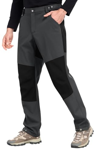 Xnova Pantalon Trekking Hombre Impermeables Pantalones de Trabajo Montaña Senderismo Pantalón Invierno Forro Polar Termico con Cintura Elastica Pantalon Tactico Cargo Pants, Gris, M