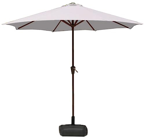 Parasol de terrasse pliable avec 8 baleines, base remplie d'eau et manivelle, pare-soleil rond beige, parfait pour terrasse, piscine et plage.