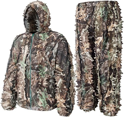 GHILEO Ghillie Suit, 3D Leafy Camo Ghilly Suit for Hunting, Airsoft, Paintball Game, Costume, Outdoor Camouflage