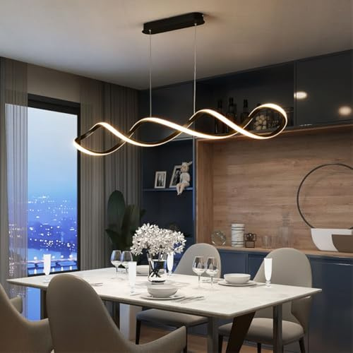 Dimmbare LED Pendelleuchte, Creative Esstisch Hängelampe, Hängend Höhenverstellbar Esstischlampe, Schwarz Led Hängeleuchte mit fernbedienung für Esszimmer Büro Küche Bar Lampe (Schwarz, 100cm)