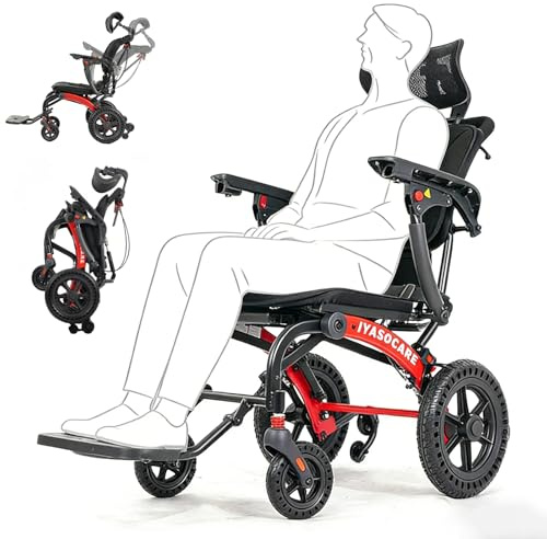 Lightweight Foldable Reclining Wheelchair Ergonimic Transport Chair for Adult Senior with Flip-Up Arm,Park & Brake Anti-Tipper,UP to 330lbs, All Terrain Aluminum Alloy Mobility Aid Reclines 95 to 135°