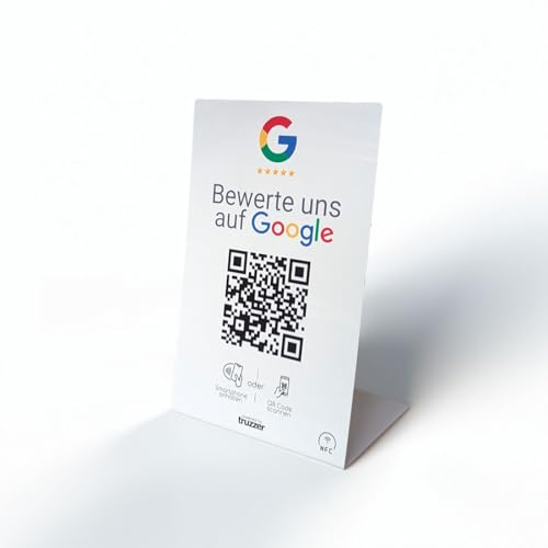 Google Bewertung NFC Aufsteller XL (29 cm hoch) – Display mit 2 Chips & QR Code | NFC & QR Tischaufsteller für mehr Google Reviews | Bewertungslink integriert | Made in Germany