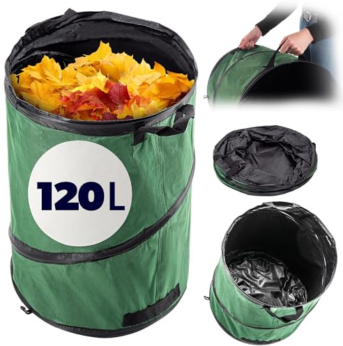 KADAX Gartenabfallsack 120L, Faltbarer Gartensack für Gartenabfälle, Pop Up Laubsack, Grünschnittsack mit Tragegriffen, Gartensäcke für Gartenarbeit, Laubsäcke