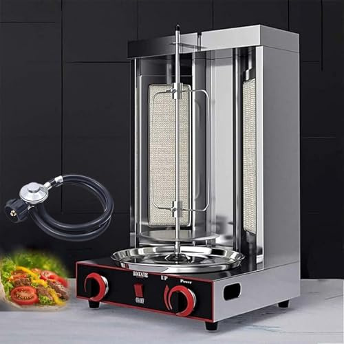 Asador Comercial Para Shawarma, Asa-dor Vertical Para Kebab, As-ador Giratorio 360° Automático Con Control De Temperatura, 2 Quemadores Para Restaurantes, Cocinas Y Fiestas(Gas-2800P)