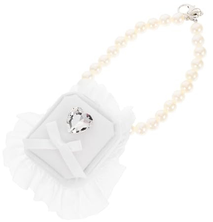Levemolo Hundehalsband Ringkissen mit Perlen Schmuckkästchen für Verlobungsringe Weißes Haustier Hochzeitsaccessoire mit Strass Ringträgerbox für Hunde bis 30cm