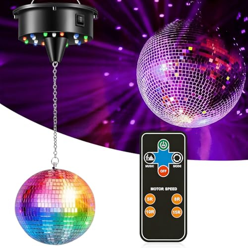 Discokugel Spiegelkugel mit Rotierender Motor,15cm Disco Ball für Partys,Professional Spiegelkugel Set,LED Drehmotor Spiegelkugel,Discokugel Spiegelkugel,LED-Lichtern für Party-Dekoration, Band Bar