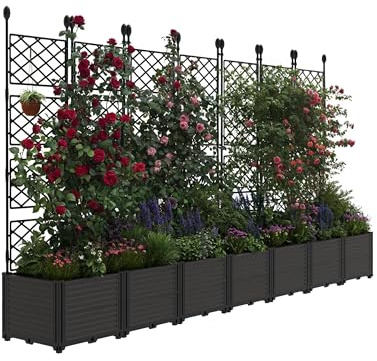 Aptliton 7 PCS Raised Garden Bed with Trellis, 294X41X160 CM Plastic Planter Box for Climbing Plants, Outdoor Vertical Garden with Privacy Screen for Patio, Balcony, Backyard – Sturdy & Lightweight