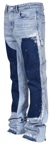 Pantaloni da uomo slim fit, svasati, in denim, stile hip hop, pantaloni streetwear con tasche