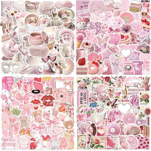 200Pcs Pink Aesthetic Stickers, Cute Stickers for Scrapbooking, Waterproof Decals for Water Bottles, Laptop, Phone & Journal Decoration, Preppy Sticker Gifts for Girls and Teens