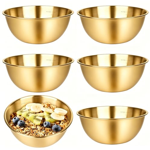 YYTECH 6 Piezas Cuencos Cocina, Cuencos de Mezcla de Acero Inoxidable, cuencos acero inoxidable, Ensaladeras Grandes para Hornear, Servir y Picar (Dorado)