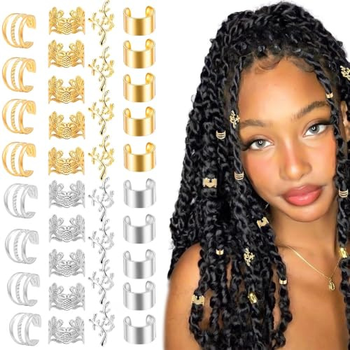 IBXWMNG 160 Stk. Dreadlocks Schmuck Set, Haarschmuck für Braids & Zöpfe, Gold & Silber Haarringe Metall Manschetten Clips, Festival Haar Accessoire, Braids Zubehör Haarclips für Damen Mädchen