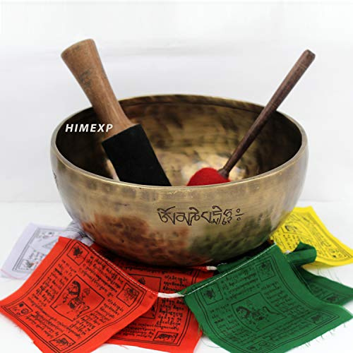 Himalayan Symbols carved Singing Bowl, Klangschale, 23 cm, antiker Vollmond, geschnitzt, solarbetrieben, Plexul, blau, Heilungs- und Therapie-Klangschale (Note E)