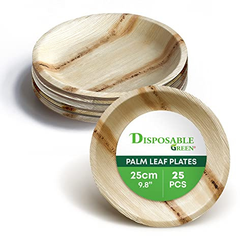 DISPOSABLE GREEN Platos desechables redondos, platos de servir de hojas de areca, platos de cena para fiestas, bodas, catering y más, platos desechables para alimentos calientes y alimentos fríos, 25