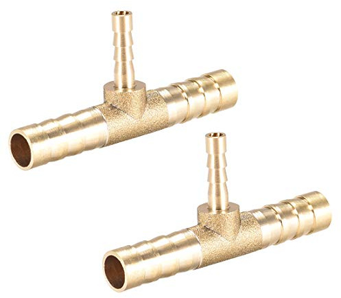 sourcing map Reduzierstück für T-Stück, Messing, 3-Wege, passend für Schlauch-ID 8 mm x 4 mm x 8 mm, 2 Stück