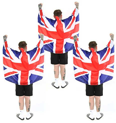Wearable Flag Cape - Union Jack, United Kingdom Flag - Perfect for the Kings, Ve Day, Sporting Events and Other British Fancy Dress Events - Pack Of 3 VE DAY COMMONWEALTH