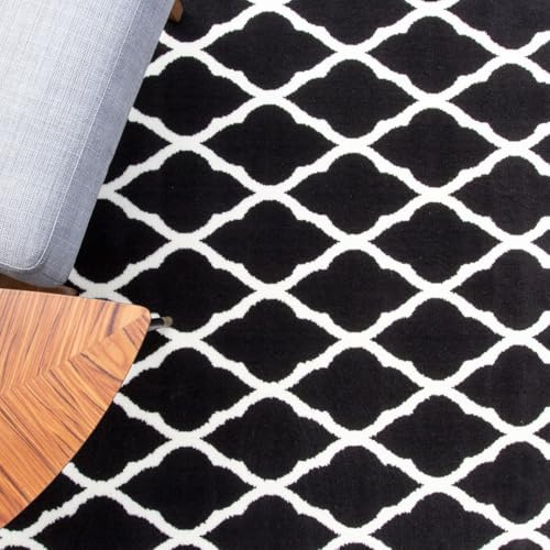 Affordable Black Cream Geometric Trellis Rug Plush Living Room Area Floor Rugs 120cm x 170cm