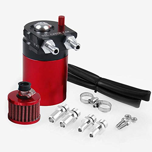 Universal Oil Catch Can, Riloer 300ml Air Filter Breather Engine Separator Oil Tank Car Oil Collector (Red)
