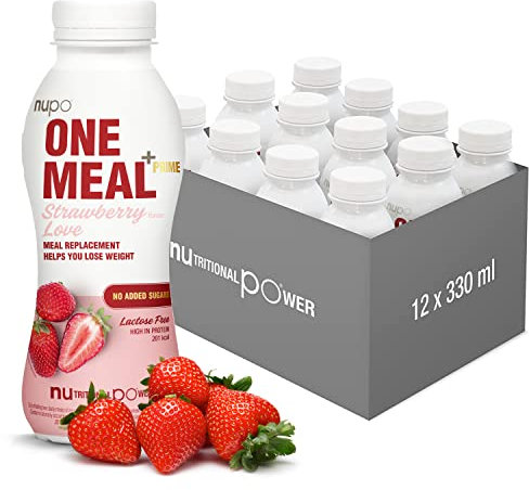 NUPO® Mahlzeitenersatz Trinkmahlzeit zum abnehmen [Erdbeere - 12 Stk.] - Diät Drink zum abnehmen - Abnehm Shake Mahlzeitersatz - Drink Mahlzeit - Nahrungsersatz - Flüssignahrung Mensch