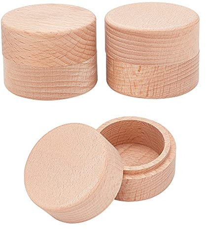 FINGERINSPIRE 3Pcs 5.2x4.05cm/Diameter x High Mini Ronde Boîte En Bois Petite Boîte De Rangement En Bois Bague De Mariage Boîtes À Bijoux DIY De Stockage Bibelot Porte-Conteneur Cas