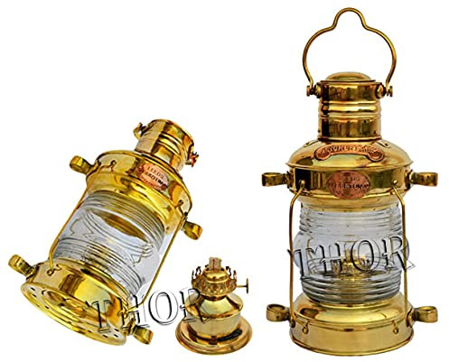 Maritime Schiffslaterne mit Anker-Motiv, Messing, 35,6 cm, rustikale Vintage-Heimdekoration, Geschenke