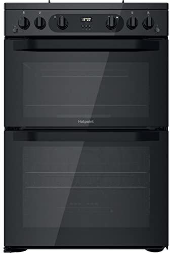 Hotpoint 60cm XXL Capacity Double Oven Gas Cooker - Black