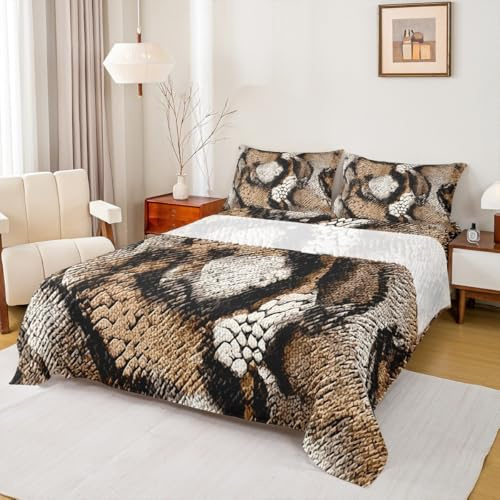 Homewish Snake Skin Sheet Set Kids Boys Girls Wild Animals Fitted Sheets Set Full Size Snakeskin Pattern Bedding Sheet Sets Includes 1 Flat Sheet,1 Fitted Sheet,2 Pillowcases