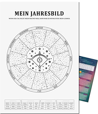 Mein Jahresbild by Presentou | Gestalte dein Jahr als individuelles Bild | inklusive psychologischer Auswertung | Sternzeichen Kalender zum Ausmalen täglicher Stimmungslage (Schütze A3 (29,7x42cm))