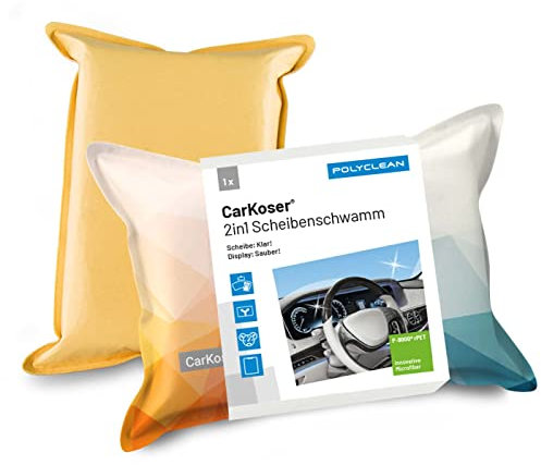POLYCLEAN 2X CarKoser 2-in-1 Scheiben Schwamm Auto – Schwamm für Autoscheibe und Display (Tricolor 14 x 9 x 4 cm)
