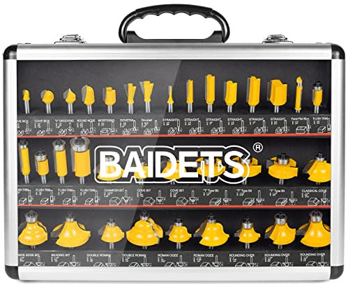 BAIDETS 35tlg. Fräser Set für Holz - Hartmetall Fräsersatz Zubehör Oberfräsen mit 1/4 Schaft (6.35 mm Schaft), für professionelle und Einsteiger-Schreinerarbeiten.