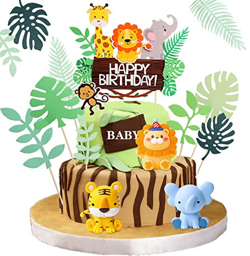 meetyours Safaritiere Kuchendekoration Kuchendeko Tiere Elefant Tiger Löwe Dschungeltiere Kuchendekoration Geeignet Für Cupcake Dekoration, Dschungel Thema Geburtstag Party Dekor, r23